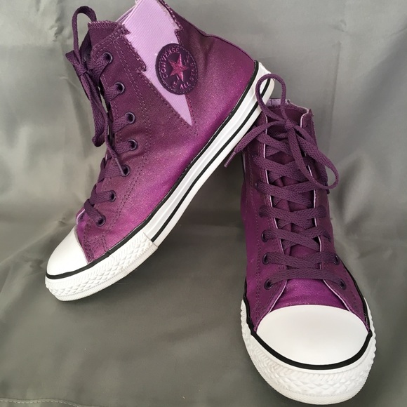 purple glitter converse high tops